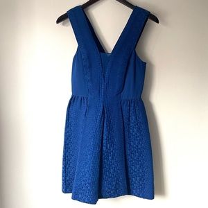 Rebecca Taylor Cobalt Blue Jacquard Pleated Party Dress